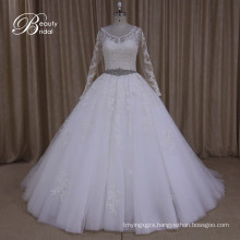 Ak040 Wholesale Plus Size Muslim Wedding Dress with Beaded Belt